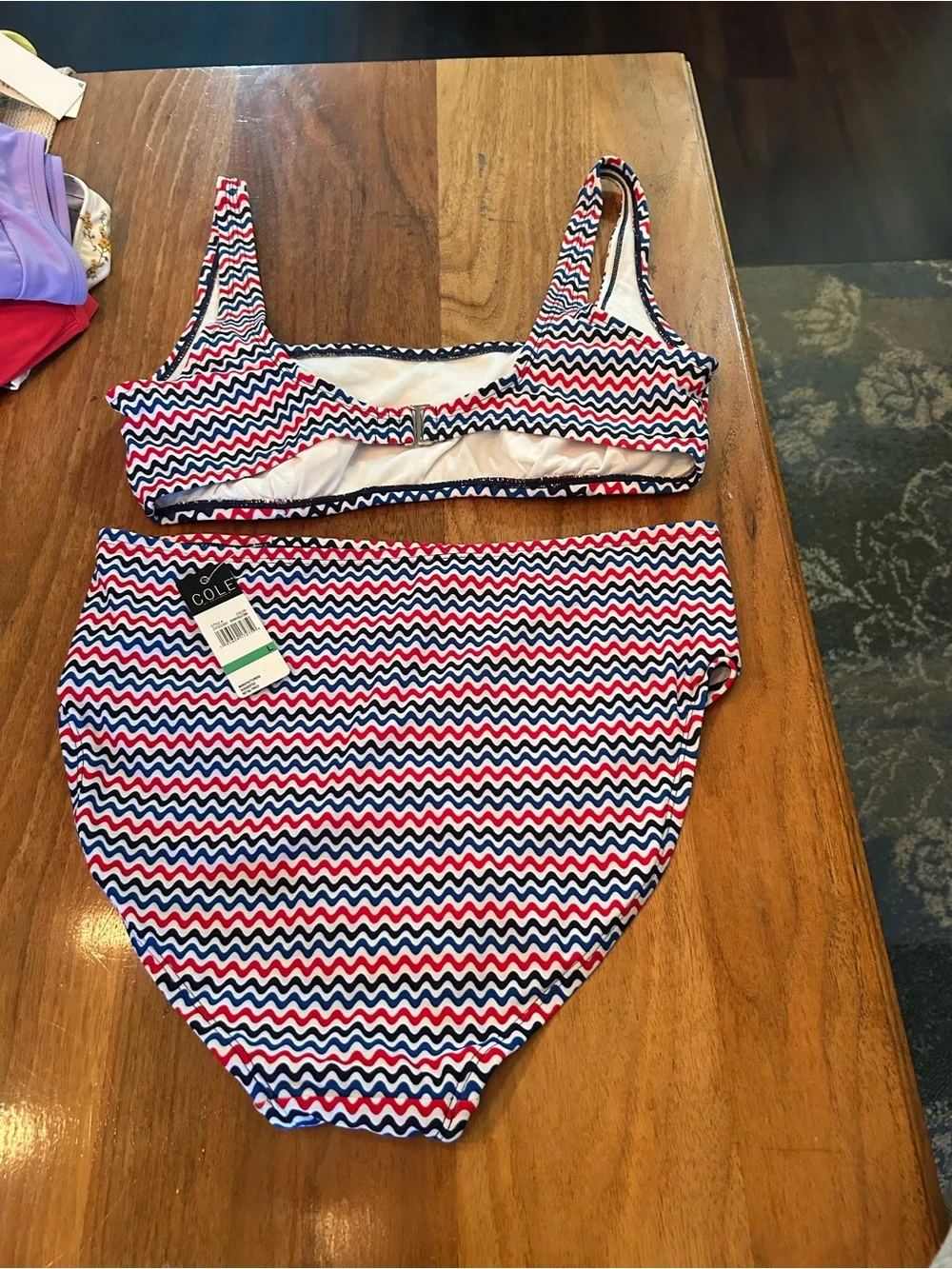 Cole High-Waist Bikini Set in Red/White/Blue Zigzag